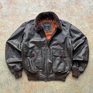 John Ownbey Company Mens G-1 Leather Flight Jacket Brown Fur Collar Size 40